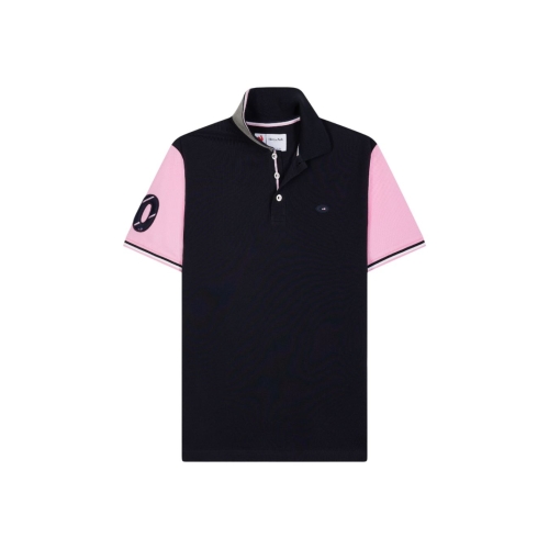 Short-Sleeve Piqué Cotton Polo in Navy Eden Park
