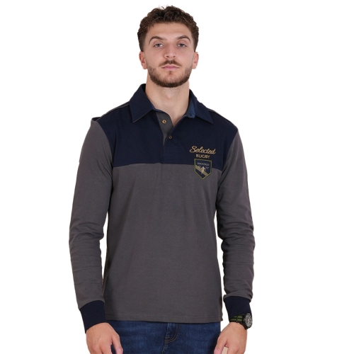 Ruckfield Polo Manches Longues Selected Bleu - Gris